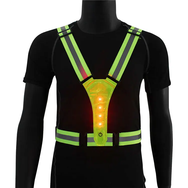 เสื้อกั๊กสะท้อนแสงยืดหยุ่นสำหรับกิจกรรมกลางแจ้ง,เสื้อกั๊ก LED กระพริบปรับได้มองเห็นได้สูงสายเข็มขัดสำหรับกีฬากลางแจ้ง