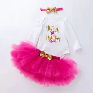 女孩婴儿生日服装婴儿第一个生日芭蕾舞短裙套装派对衣服套装头带1年女婴生日礼服2年