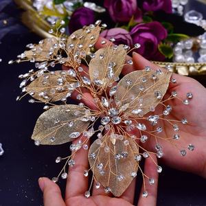 غطاء رأس عرائسي مصنوع من أوراق الشجر ومرصع بالكريستال مُزين بحجر الراين لتزيين رأس العروس، إكسسوارات شعر لحفلات الزفاف، غطاء رأس للعروس لوصيفات الشرف - Product Image 4