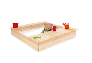 <span class=keywords><strong>Grand</strong></span> <span class=keywords><strong>bac</strong></span> à <span class=keywords><strong>sable</strong></span> en <span class=keywords><strong>bois</strong></span> unisexe avec couvercle imperméable, bancs et deux seaux de rangement pour une utilisation en intérieur et en extérieur - Product Image 2