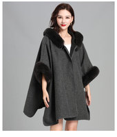 Damen Winter Karierter Winddichter Acryl-Schal Mittellanger Loser Fledermausärmel-Cardigan Umhang Warmer Dicker Fleece-Poncho-Mantel mit Großem Kragen