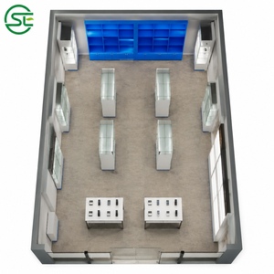 Mostrador de Exhibición para Teléfonos Móviles, Color Blanco con Detalles Azules, Tapa de Vidrio, Mueble para Tienda Minorista, Personalizable - Product Image 6