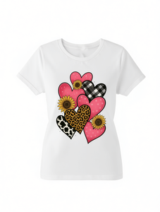 T-shirt da donna con stampa a cuore, manica corta, girocollo, casual, in jersey di cotone, con stampa a quadri, pois e animali, per la primavera - Product Image 1