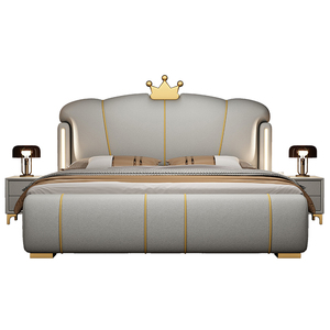 <span class=keywords><strong>Fancy</strong></span> lưu trữ giường đặt đồ nội thất phòng ngủ itaian sang trọng mềm Vua giường với ánh sáng ban đêm hiện đại cao cấp màu xám da khung giường - Product Image 6
