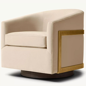 Fauteuil pivotant moderne Rhoohill de style américain en métal, fauteuil de salon, fauteuil de chambre à coucher en lin blanc, fauteuil de détente - Product Image 3