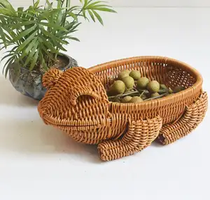 Panier de rangement en rotin fait à la main, organisateurs suspendus tissés en forme de grenouille, paniers de pique-nique en plastique pour Dessert, fruits et légumes