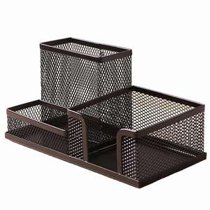 Most Popular 3 Compartments <b>Office</b> Supplies Metal Mesh Pen Holder Desk Supply Organizer Mesh Desk Organizer - Product Image 4