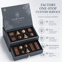 Boîte en carton rigide sur mesure à deux niveaux avec couvercle articulé et tiroir pour chocolats de Noël, fabrication OEM