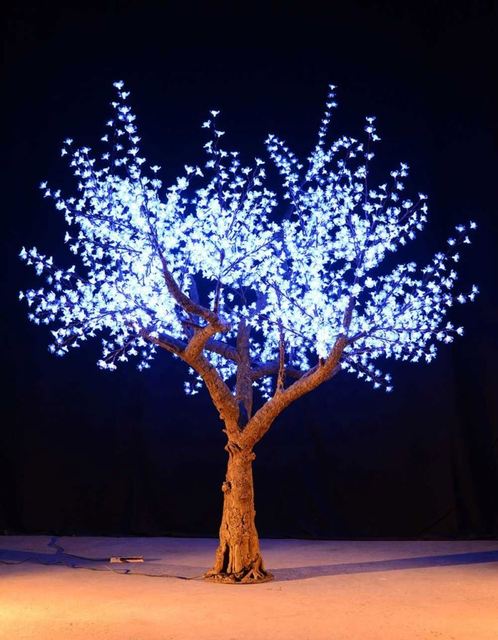 ANPU Outdoor Artificial LED Christmas Holiday Decoration White Plastic Cherry Blossom Motif Tree with RGB LEDs and IP44 Rating
