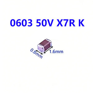 Condensateur céramique multicouche à film épais SMD, 100 pièces, 0603 50V 1PF 47NF 0.1 0.22 103 104 100NF 105 1UF 2.2UF 4.7UF 106 10 22UF - Product Image 1
