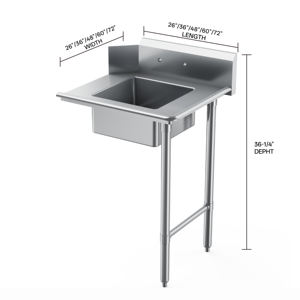 Fregadero Comercial de Acero Inoxidable 18/304 de Alta Resistencia con Compartimentos y Pre-Lavado, 60Lx30-3/8Wx46-1/4H, Acabado Pulido para Cocina de Restaurante - Product Image 4