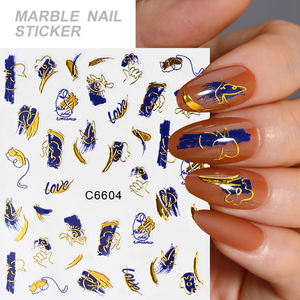 12 Uds colorido mármol onda línea diseño uñas pegatina azul Rosa negro oro borde uñas deslizadores floreciente <span class=keywords><strong>raya</strong></span> abstracta <span class=keywords><strong>manicura</strong></span> - Product Image 3