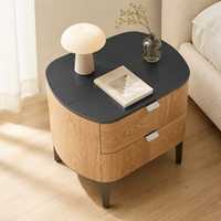 Mesita de Noche Moderna de Madera con Dos Cajones, Superficie y Patas Negras, Mesita de Noche de Lujo para Proyectos de Hoteles y Villas