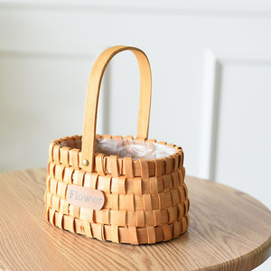 Woven Flower <b>Baskets</b> <b>With</b> <b>Handle</b> Circle Shape Storage <b>Basket</b> For Home Decor - Product Image 2