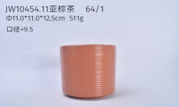 Pot Tanaman Keramik Bergaris Warna Oranye Hangat Matte Desain Modern