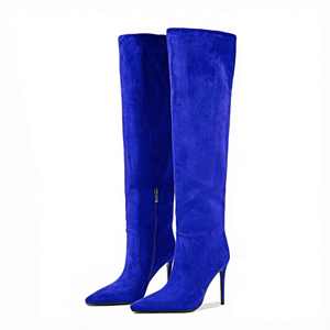 <strong>Women's</strong> <strong>10CM</strong> Stiletto Knee High <strong>Boots</strong> Faux Suede Pointed Toe Half Zip Pull on Long <strong>Boots</strong> in Multiple Colors - Product Image 6