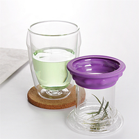 Ensemble thé et café moderne en verre borosilicate résistant à la chaleur de 450 ml (15 oz), gobelet à double paroi soufflé à la main avec infuseur et couvercle, écologique PSC