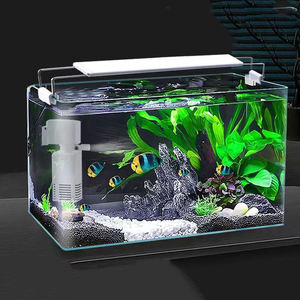 Petit aquarium pour poissons rouges, <span class=keywords><strong>bocal</strong></span> rectangulaire en verre transparent, pour la maison, le salon, la cuisine, l'extérieur, éclairage à économie d'énergie et oxygénation - Product Image 1
