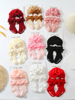 Ensemble de chaussettes et bonnet pour nouveau-né en coton, chaussettes pour bébé fille, couleur unie, nœud, chaussettes de cheville pour bébé