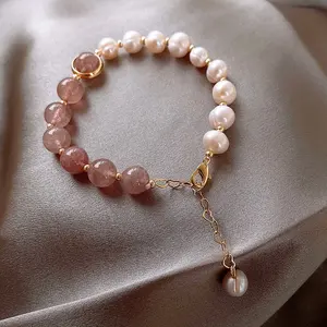 2404韩国时尚水晶天然石珍珠手链女复古魅力串珠手镯情人节礼物宝石
