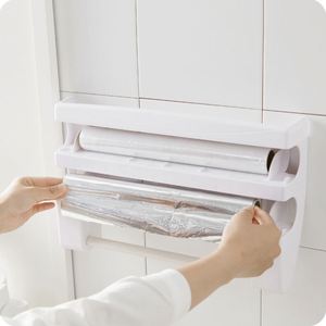 4 in 1 <b>Paper</b> Hanger Cling Film Storage Rack Film Roll Holder Cutter Wall Mounted Plastic <b>Kitchen</b> Towel Foil Dispenser Cling - Product Image 6