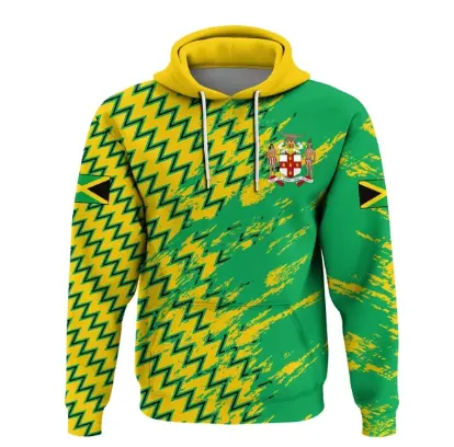 Groothandel Jamaikaanse Vlag Patchwork Stijl Hoodie Mannen Custom Bedrukt Hoodies Pullover Casual Sweatshirt Capuchon Met Zakken