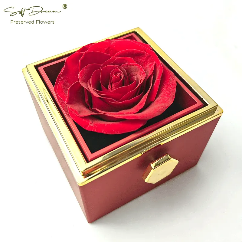 Personalizado barato precio competitivo Rosa caja de regalo eterno volteo Rosa joyero giratorio