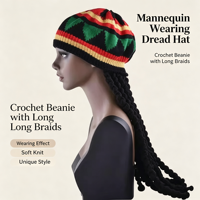 Bonnet tricoté 100% acrylique avec broderie 3D Rasta Dreadlock, fausses dreads, rayures Reggae, casquette de fête à motif, unisexe, chaud pour l'hiver, déguisement
