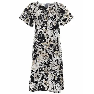 Gaun Maxi motif bunga Digital wanita, Gaun pantai Hawai lengan pendek