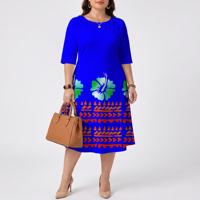 Robe d'été décontractée pour femme, coupe trapèze, longueur genou, en polyester, style vintage, pour le bureau, à manches courtes, tendance, respirante, imprimé hawaïen