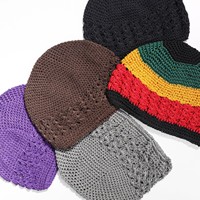 Gorro Rasta Kufi de Moda, Gorro de Punto, Gorro Versátil de Poliéster Multicolor, Gorros de Oración Musulmanes Tejidos a Mano
