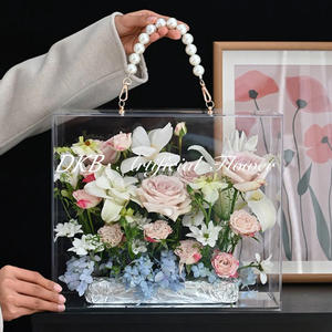 Regalo del Día de San Valentín Caja de acrílico de embalaje de flores para flores Diseño cuadrado Arreglo de jarrón de rosas de seda para Navidad - Product Image 5
