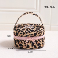 Pochette de toilette ronde à imprimé léopard, portable, avec fermeture éclair, personnalisable avec logo, mignonne, pour voyage, pour femmes