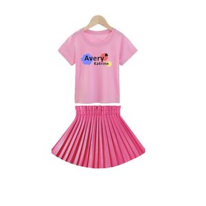 Mode enfants noir à manches courtes chemise raglan robe évasée ensemble bébé filles lettres conception tenue <span class=keywords><strong>pour</strong></span> le printemps automne - Product Image 3