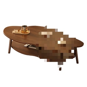 Wood Double Layer <b>Coffee</b> <b>Table</b> With Storage For <b>Small</b> Living Room Modern Home Use Cloud Shape Design - Product Image 5