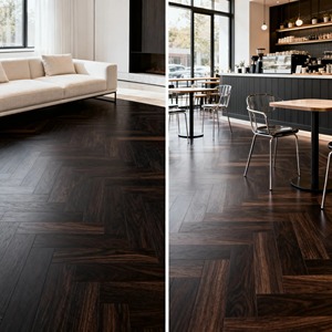 Suelo de Roble Sintético Estilo Nogal Negro de 14 mm, Grado A, Roble Ruso, Diseño en Espiga, Acabado Mate UV - Product Image 6