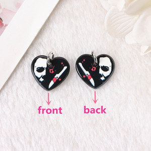 1 par de pendientes de gota de corazón de Halloween con estampado de dos lados acrílico calavera fantasma artesanía moda mujer joyería regalo - Product Image 6