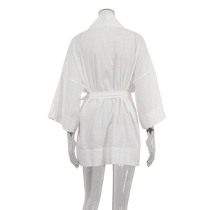 2025 alla moda con cintura a manica lunga da donna in cotone abiti da notte corti estivi Casual abito a portafoglio <span class=keywords><strong>bianco</strong></span> da donna - Product Image 5