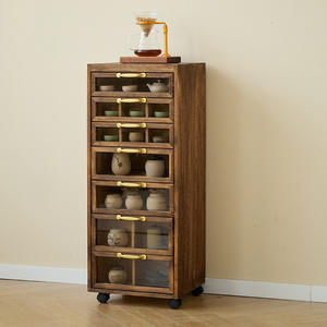 Mueble para Té de Madera Maciza con Puertas de Vidrio y Cajón de Almacenamiento para Sala de Estar - Product Image 1