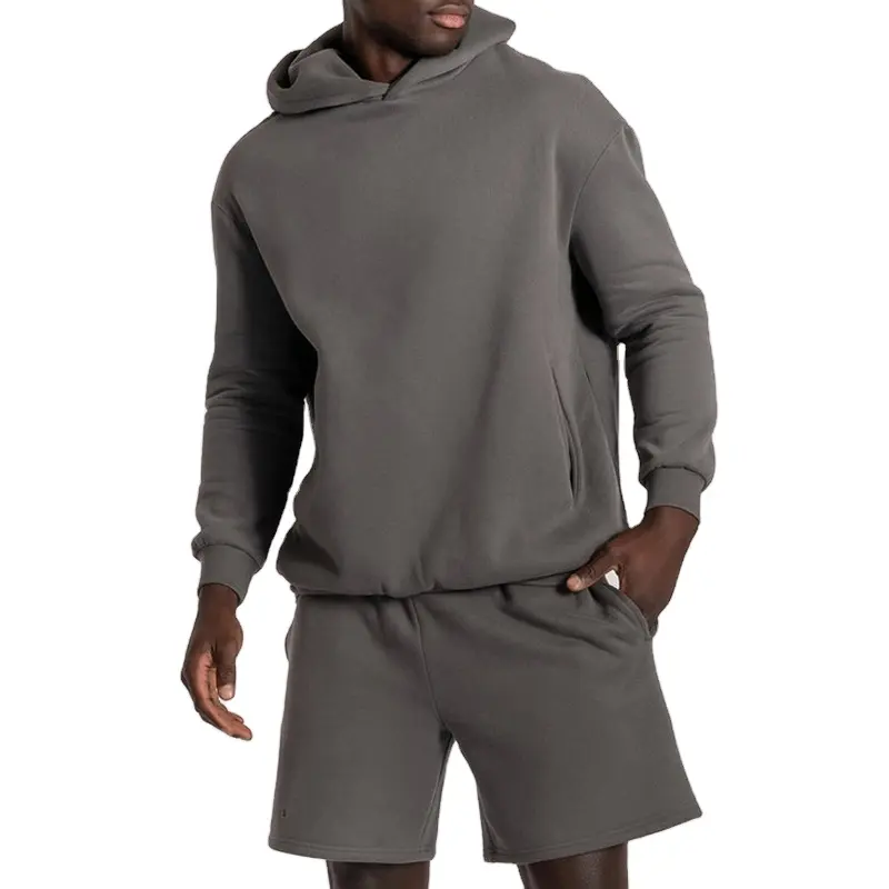 Mens Fall Clothing High Quality Two Piece Sets Unisex Sports Running Long Sleeve Heavy Cotton Premium Hoodie Shorts Set