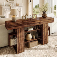 Table console moderne avec étagères de rangement pour entrée ou couloir et table de canapé en bois derrière le canapé pour salon