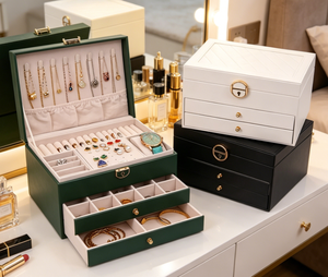 Caja de Joyería Grande de Cuero con Cerradura, Organizador Multicapa con Cajones y Ganchos para Collares para Mujer - Product Image 5