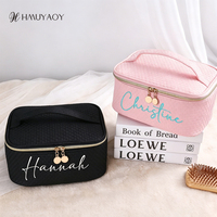 Trousse de Maquillage Portable en Cuir PU Brodé Personnalisé, Fermeture Éclair, Sac de Rangement Cosmétique de Voyage, Vente en Gros OEM