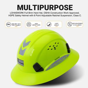 Casque de sécurité à visière intégrale ANSI Z89.1 Type 1 Classe C avec bande réfléchissante, ventilé, suspension 6 points, pour travaux industriels et de construction - Product Image 2