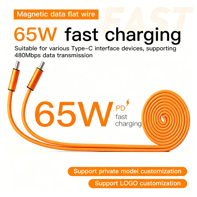 Nylon Braided Flat USB C to USB C Cable 65W PD Fast Charging Cord 60W Super Charge Data Cable for iPhone 17 Huawei Android Phone