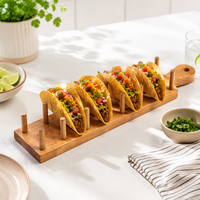 Porte-taco en bois d'acacia naturel pour maison, plateau debout pouvant contenir 8 tacos à coquille souple ou dure Tortillas Burritos