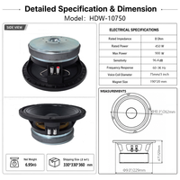 Haut-parleur professionnel de basses en métal, woofer haute puissance de 10 pouces, 450W, 8 ohms, aimant en ferrite AES, bobine mobile de 75 mm, 60-3000Hz