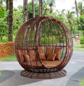 Camastro Redondo Moderno <span class=keywords><strong>de</strong></span> Ratán Impermeable Estilo Italiano Miami Bamboo <span class=keywords><strong>para</strong></span> Exteriores con Toldo <span class=keywords><strong>para</strong></span> Hotel - Product Image 2
