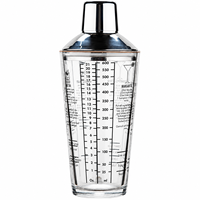 Shaker à cocktails en verre de 600 ml avec mesures imprimées, recettes, couvercle en acier inoxydable, mélangeur de boissons pour bar à domicile, fête, cadeau, vente en gros