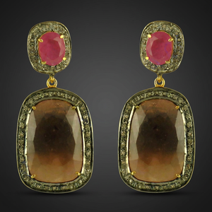 Pendientes colgantes chapados en oro de 22 quilates de R Art Palace con engaste de piedra natural para mujer, joyería de fiesta - Product Image 2